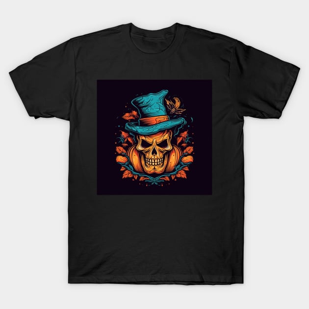 Halloween skull and pumpkin T-Shirt by Riverside-Moon